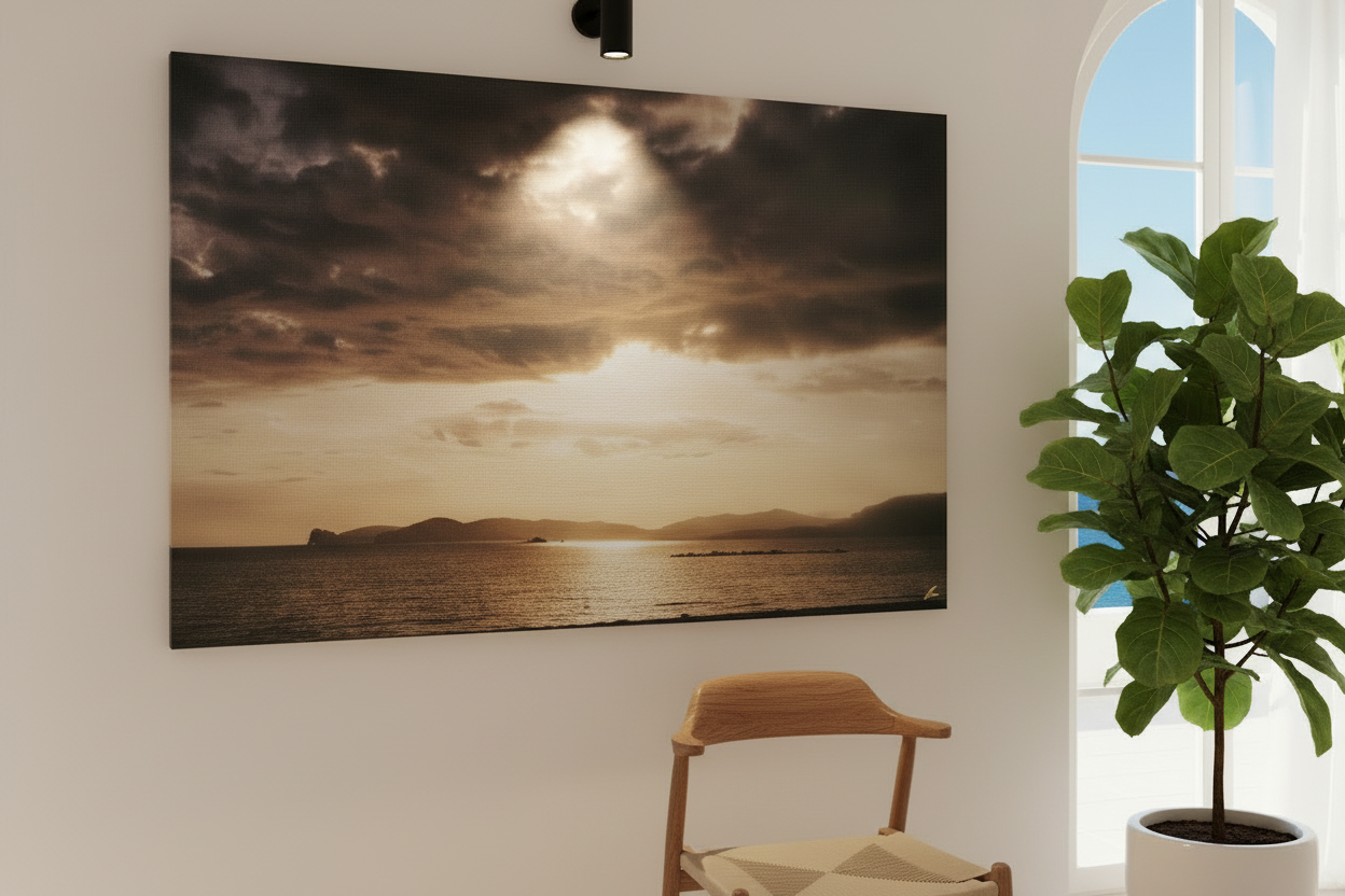 Nordic minimalist interior with spotlight and plant