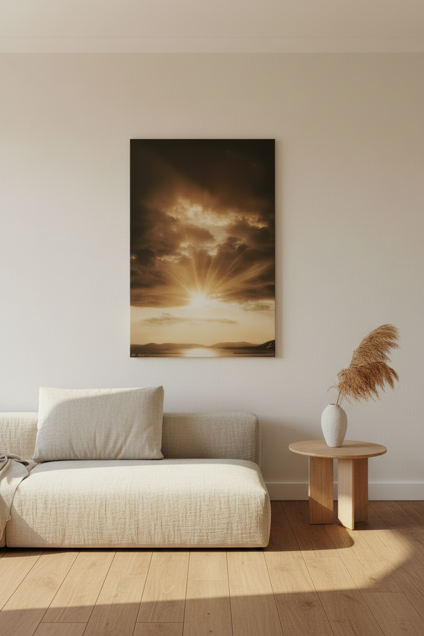 The Light Breaks Canvas — Nordic minimalist interior mockup