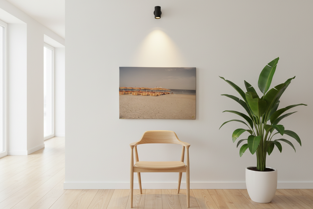 Nordic interior with spotlight, tall plant and chair