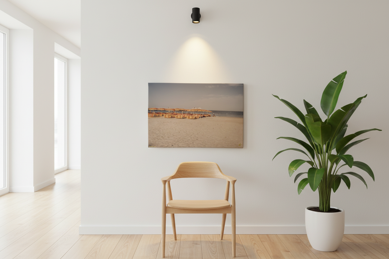 Nordic interior with spotlight, tall plant and chair